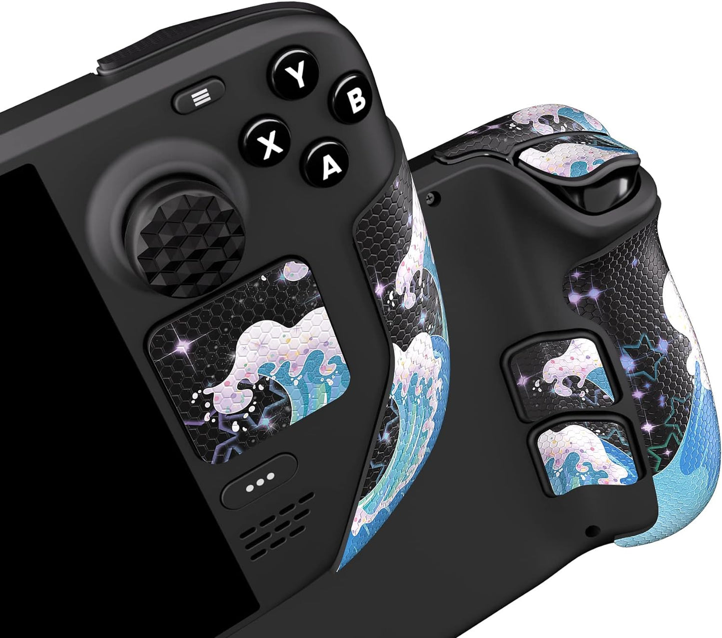 Textured Soft Rubber Handle Grips for Steam Deck LCD & OLED - Honeycomb Black Trackpad Skin Enhancement
