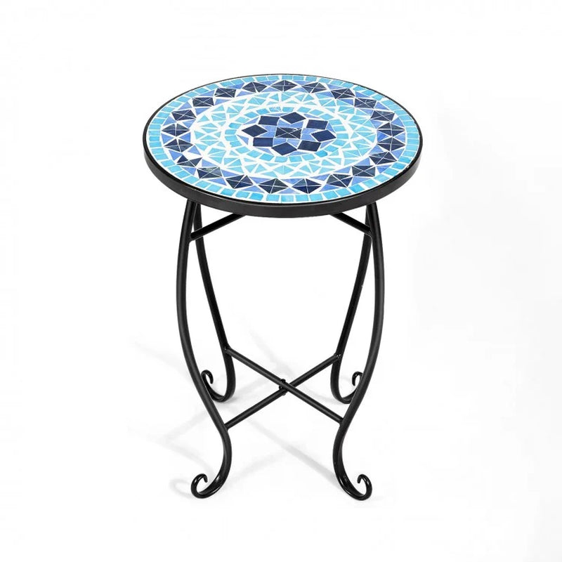 14-Inch Mosaic Round Side Table and Plant Stand for Patio, Lawn, and Garden