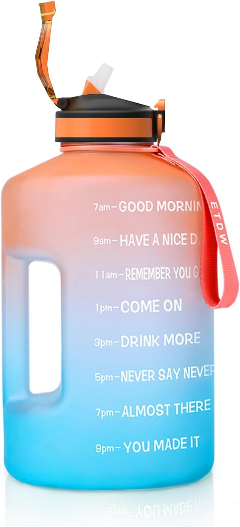 74OZ BPA-Free Gallon Water Bottle with Straw and Time Marker, Leakproof Fitness Container with Handle
