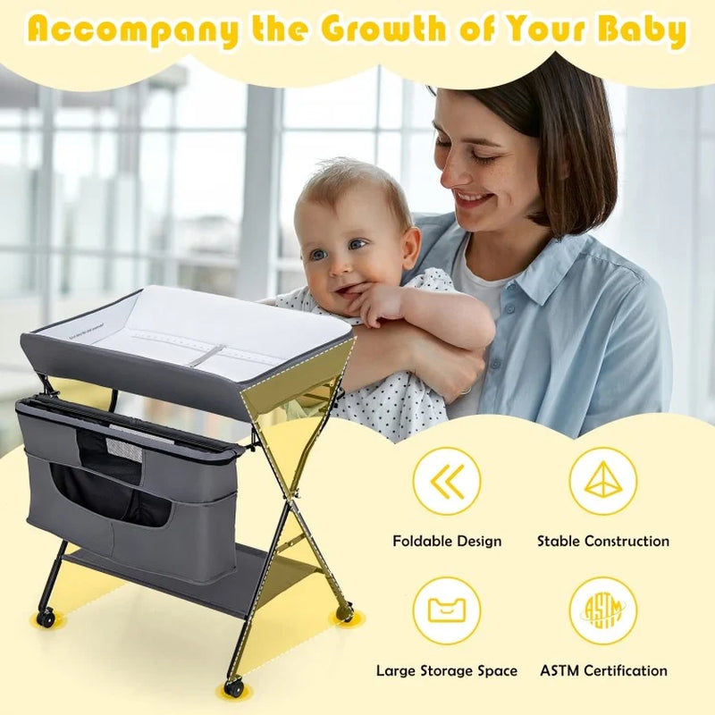 Portable Adjustable Height Nursery Organizer for Newborns with Wheels