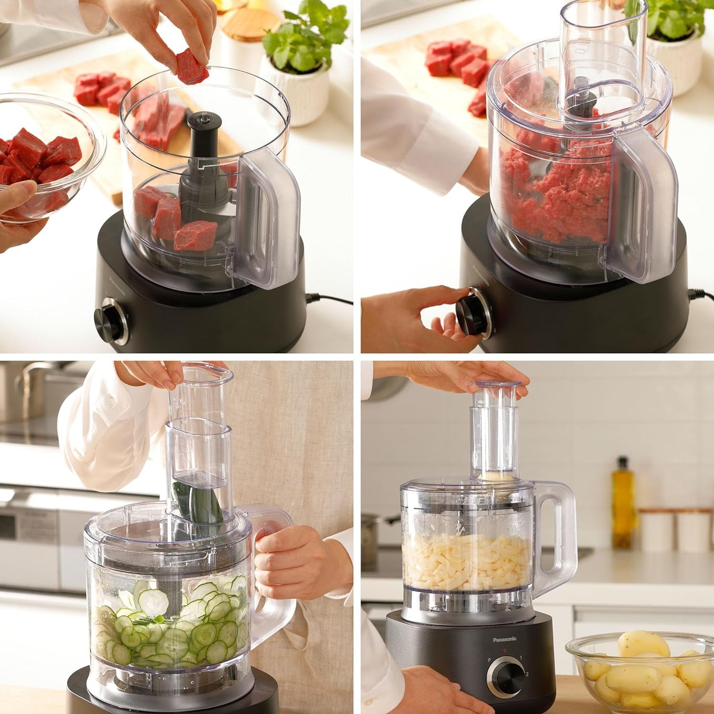 10-Cup Compact Food Processor with 4 Blades, Whipping Disc, and Storage Stand, 800W Maximum Power