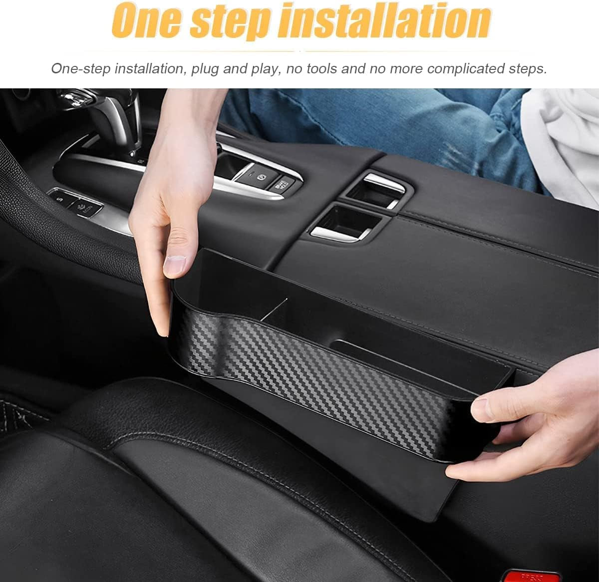 2-Pack Car Seat Gap Filler Organizer - Cup Holder and USB Charger - Multifunctional Storage Box (Black)