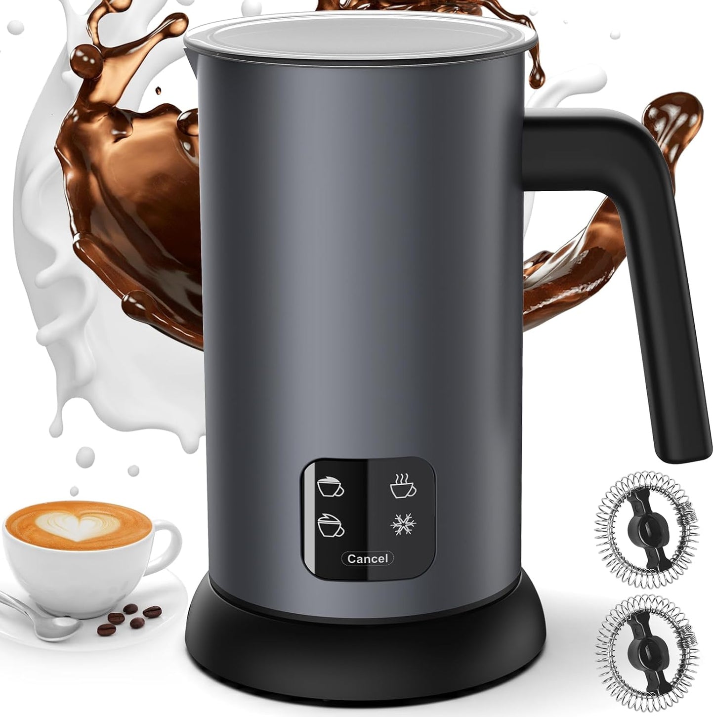 Electric Milk Frother and Steamer, 4-in-1 10 Oz Automatic Foam Maker for Latte and Cappuccino, Stainless Steel Hot and Cold Frothing Device