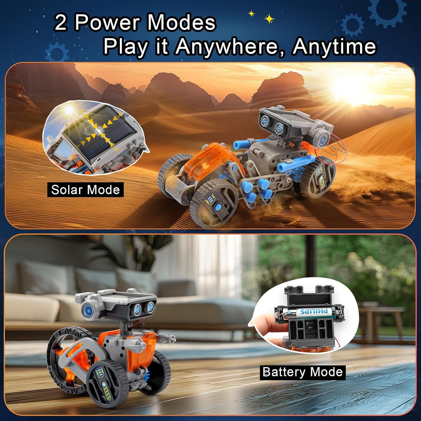 15-in-1 Solar Robot Building Kit for Ages 8-14, Dual Power Solar and Battery Educational Science Toys