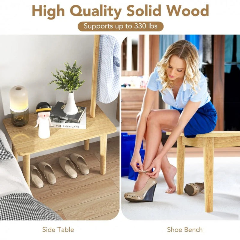 Solid Wood Coat Rack End Table with Integrated Side Table Design