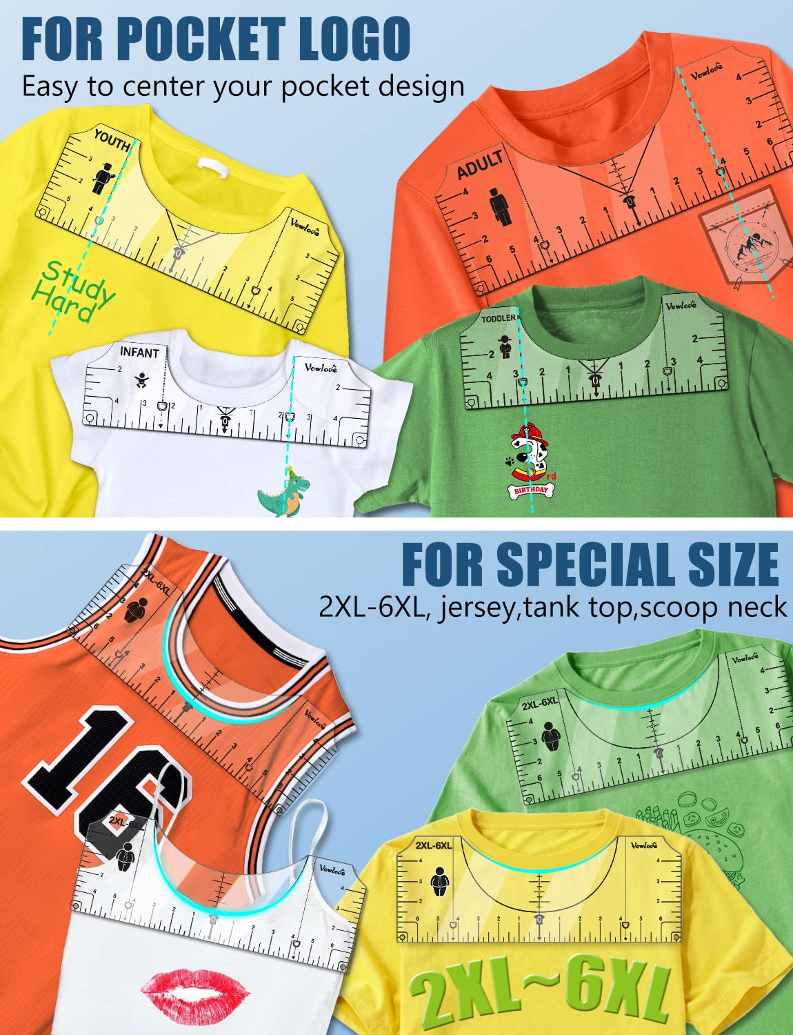 T-Shirt Alignment Ruler Measurement Tool for Centering Designs and Logos, Vinyl Placement-Heat Press and Sublimation Applications
