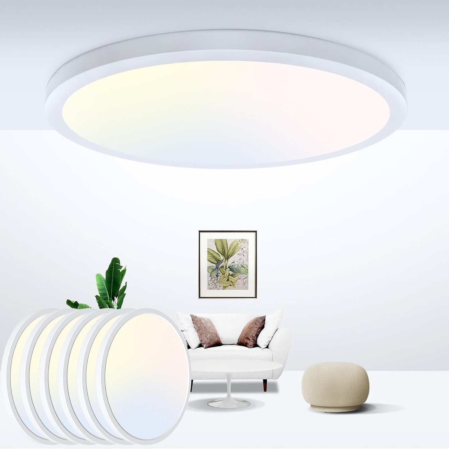 12-Inch LED Flush Mount Ceiling Light Fixture, 28W 3200Lm Adjustable Color Temperature (3000K/4500K/6000K) for Bedroom, Kitchen, and Dining Room (White)