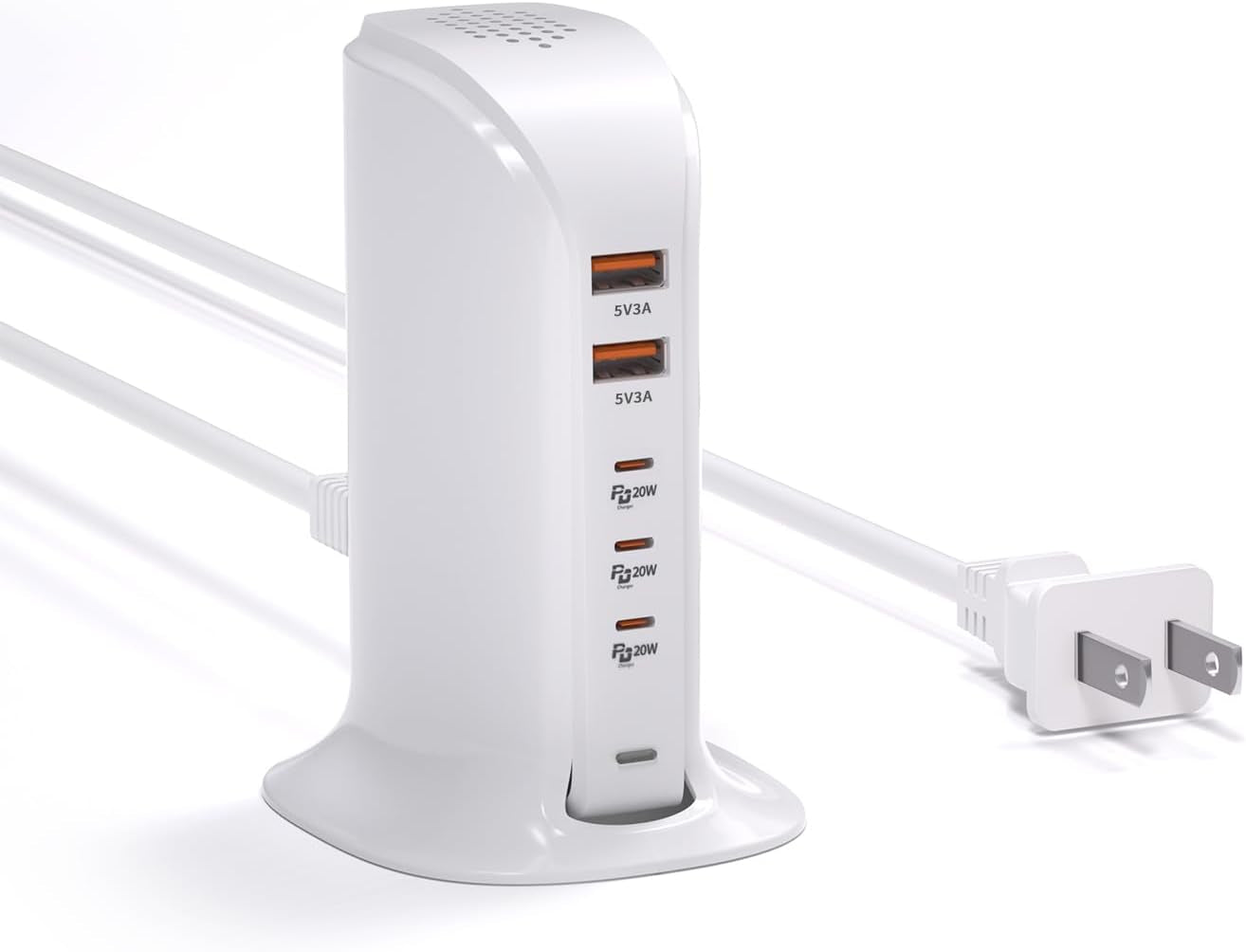 50W USB Tower Charging Station with 6 Ports, Multi-Device Charger (10A Shared), Black