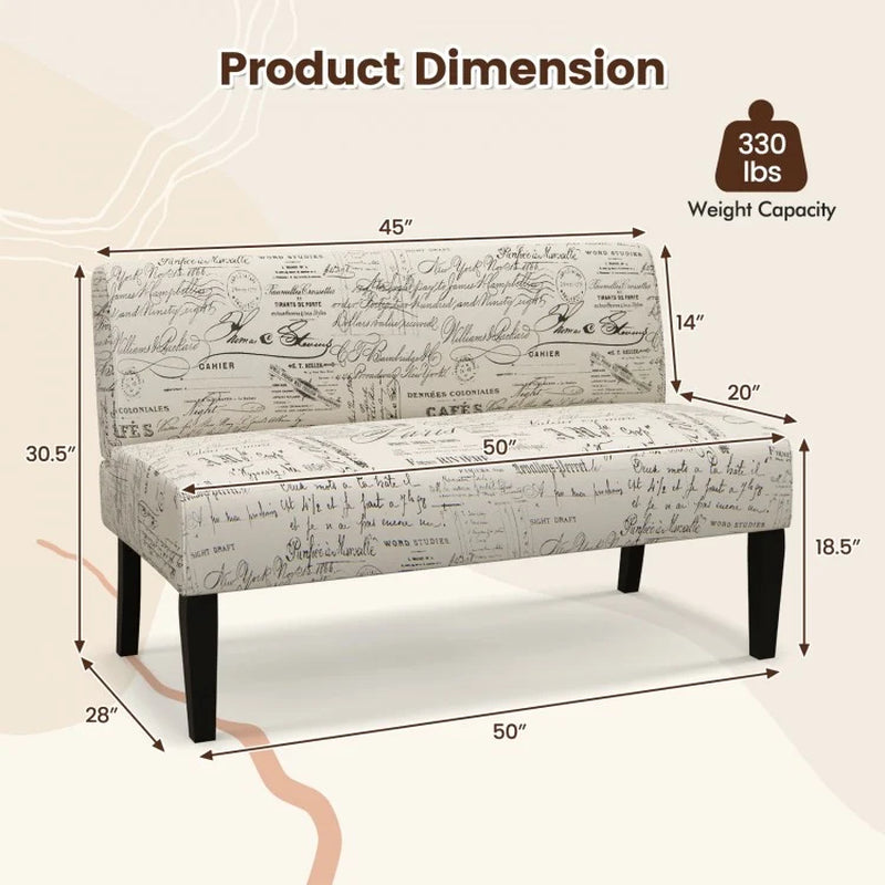Armless Loveseat Sofa with Backrest and Spring Cushion Support