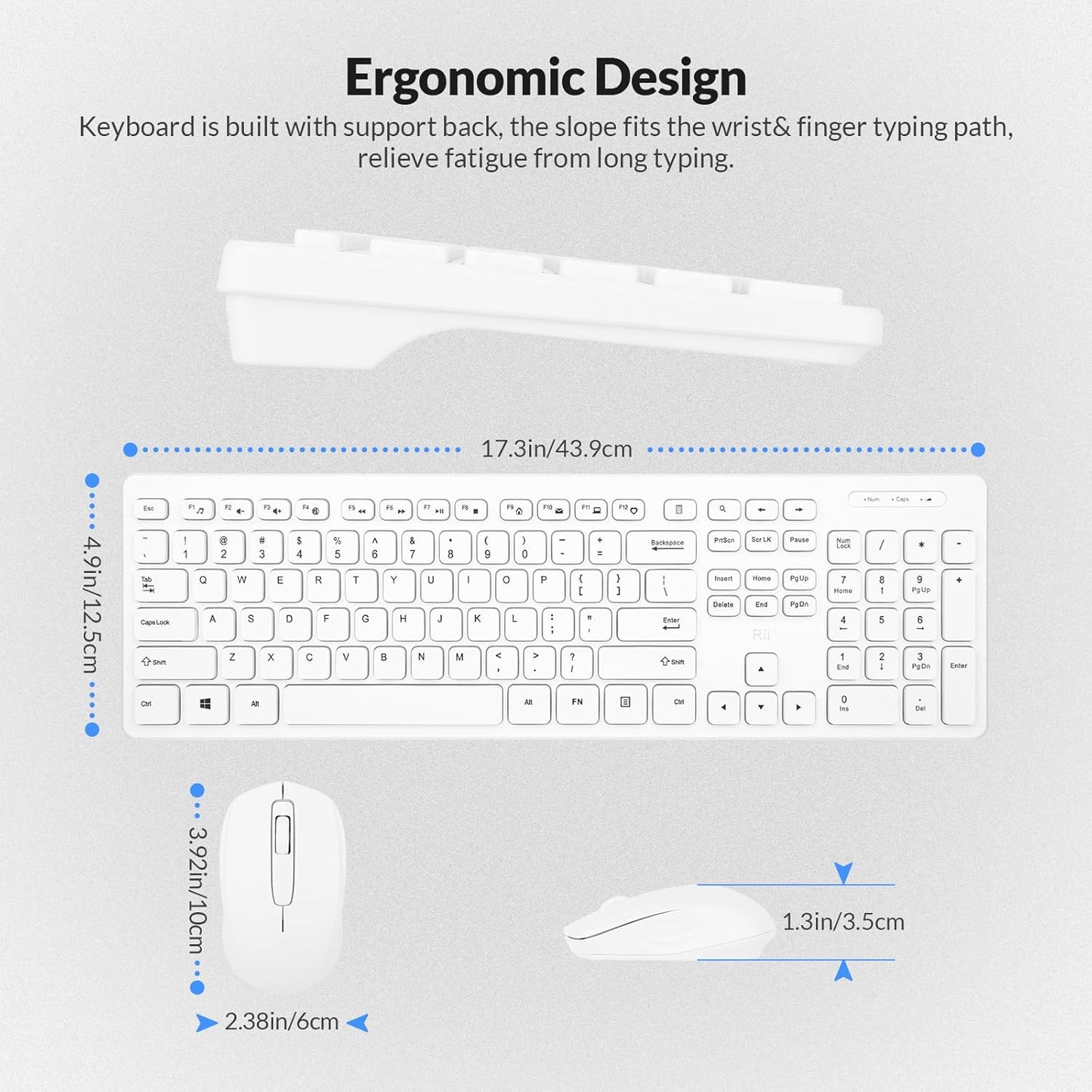 Wireless Full-Size Keyboard and Mouse Combo, Quiet-Typing Set for PC, Office, and School (White)