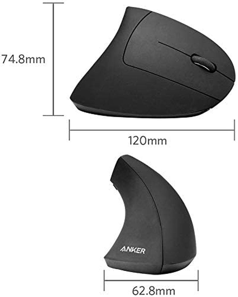 Wireless Vertical Ergonomic Optical Mouse - 2.4G, Adjustable DPI (800/1200/1600), 5 Buttons, Compatible with Laptop, Desktop - Black