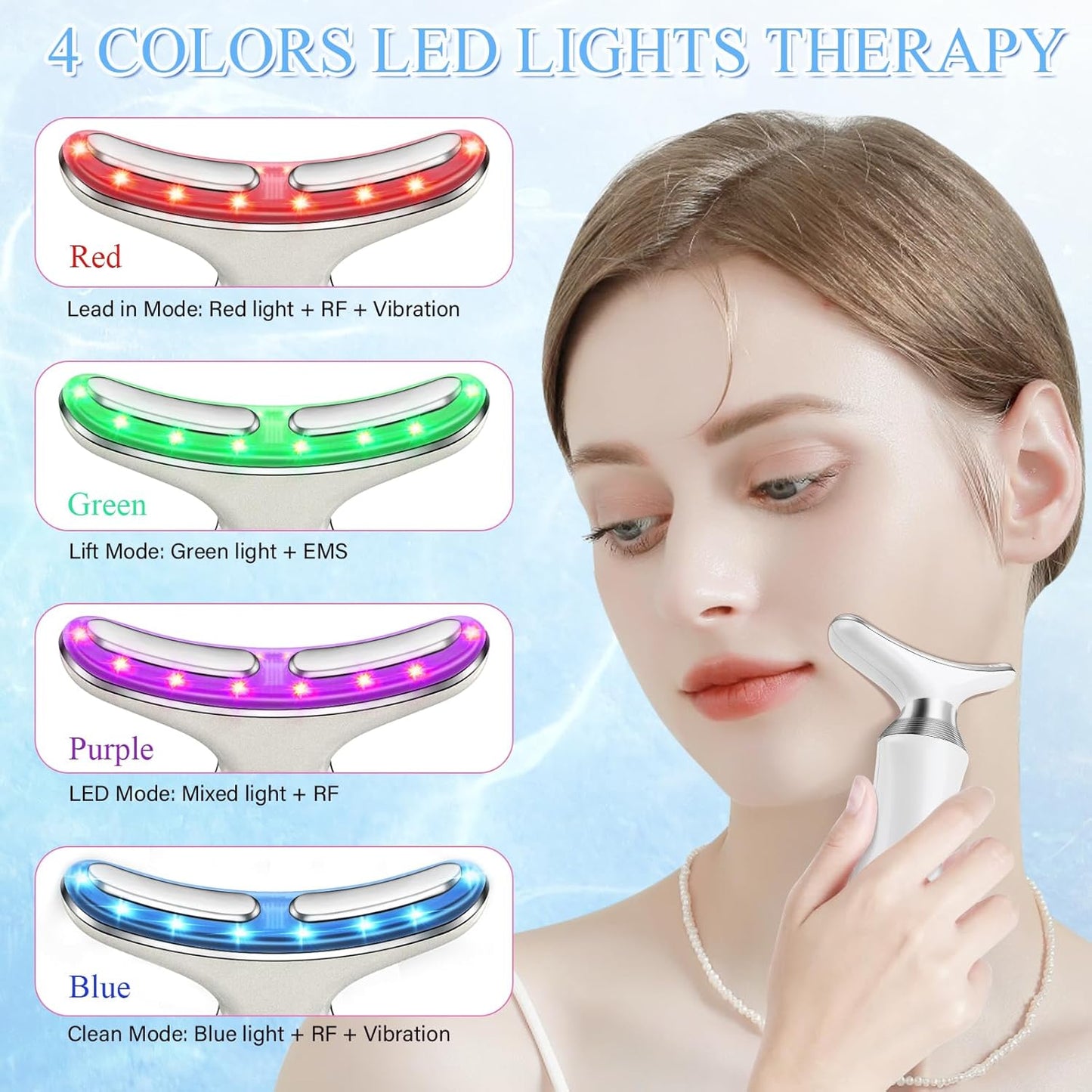 4-in-1 Red Light Therapy Device for Face and Neck with Multi-Color LED for Skin Rejuvenation and Massage