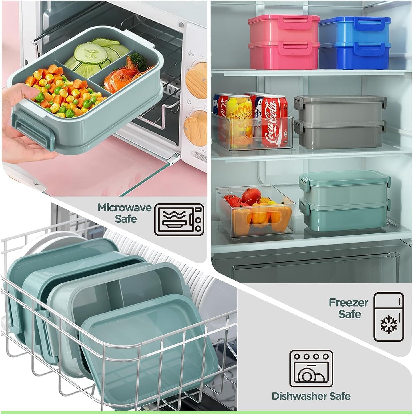 Box Lunch Container - 74 OZ Stackable Leakproof Lunch Box - Utensils and Sauce Containers for Work, School, and Dining Out (Green)