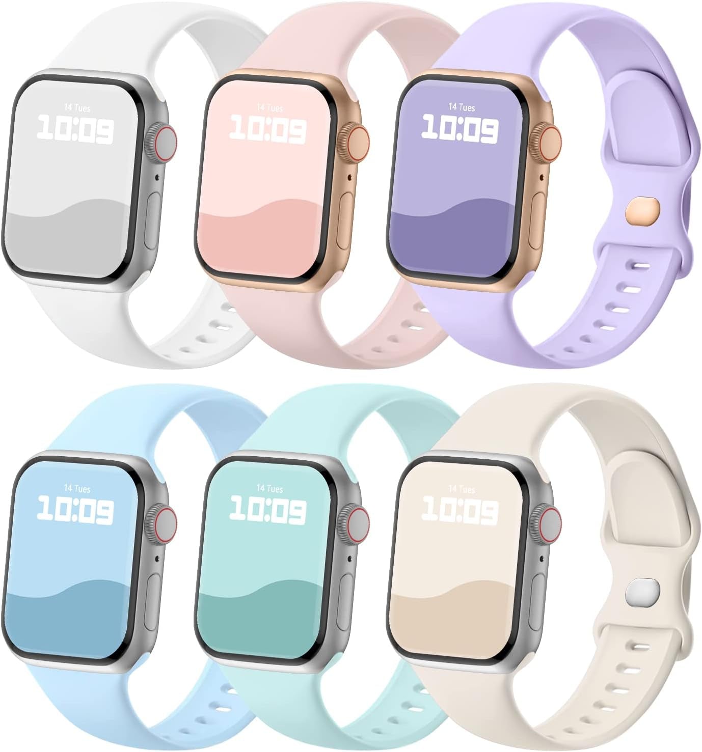 Sport Bands Compatible with Apple Watch Band, Soft Silicone Sport Strap Wristbands for Iwatch Ultra 2, Ultra, Series - Women Men, 6 Pack