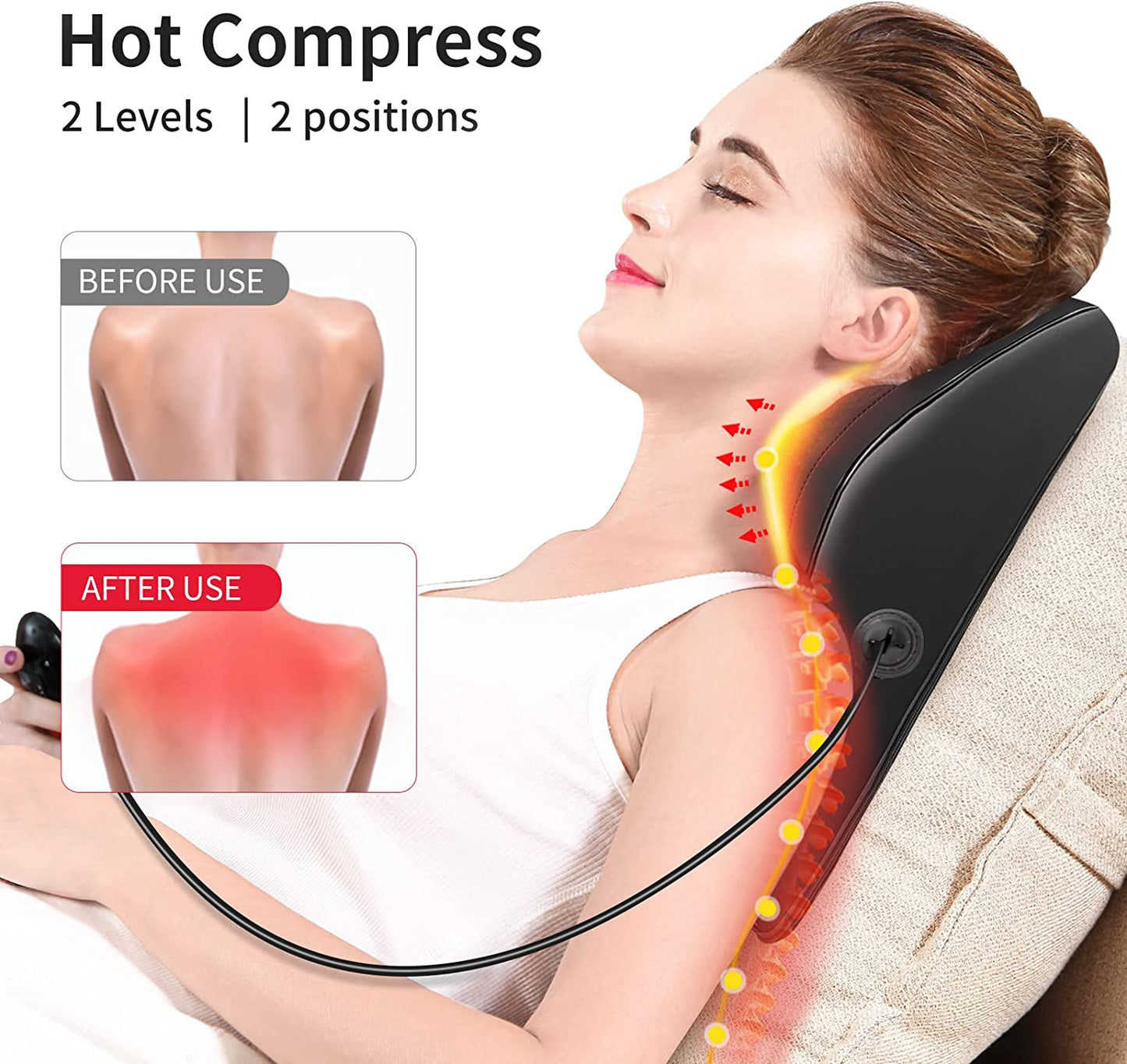 Neck and Back Massager with Heat - Therapeutic Massage Pillow for Pain Relief, Ideal for Home, Office, and Travel