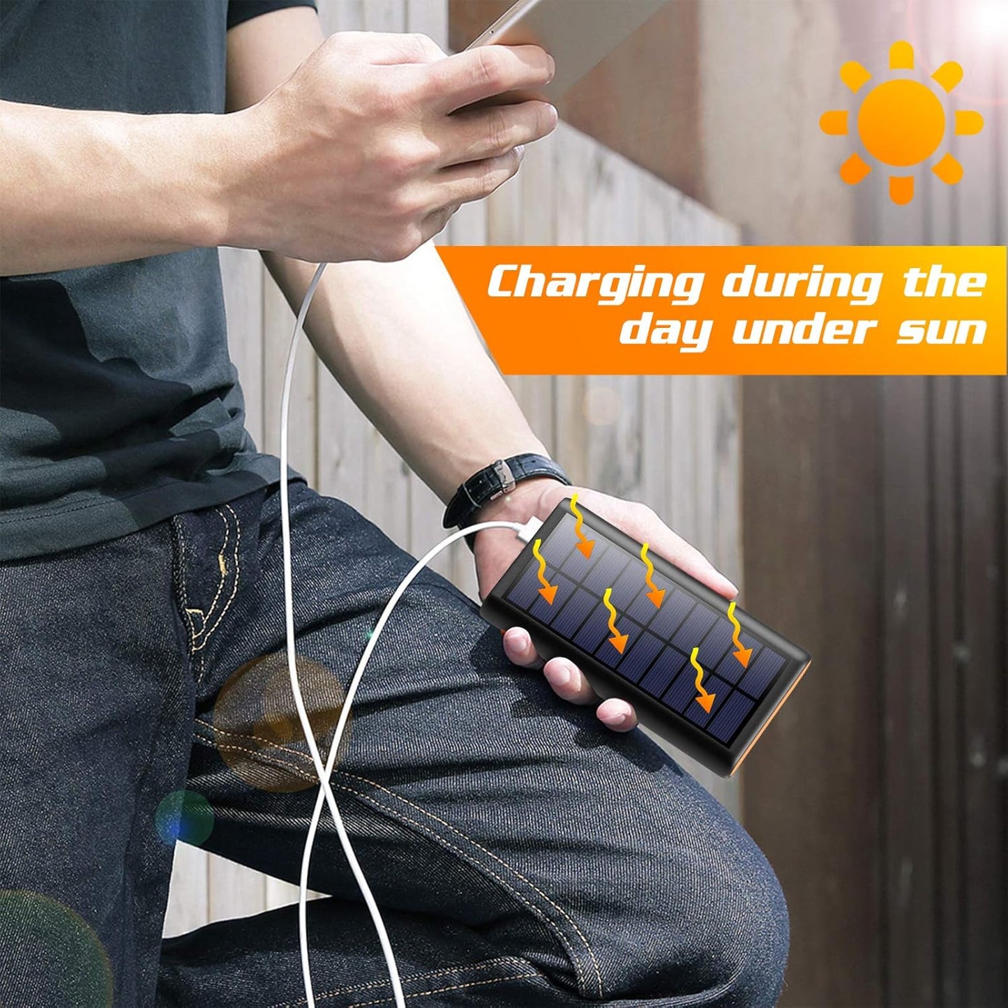 26800mAh Solar Power Bank with Dual USB Outputs and LED Indicators - Portable Solar Charger for Smartphones, Tablets, and Android Devices Ideal for Camping and Outdoor Use