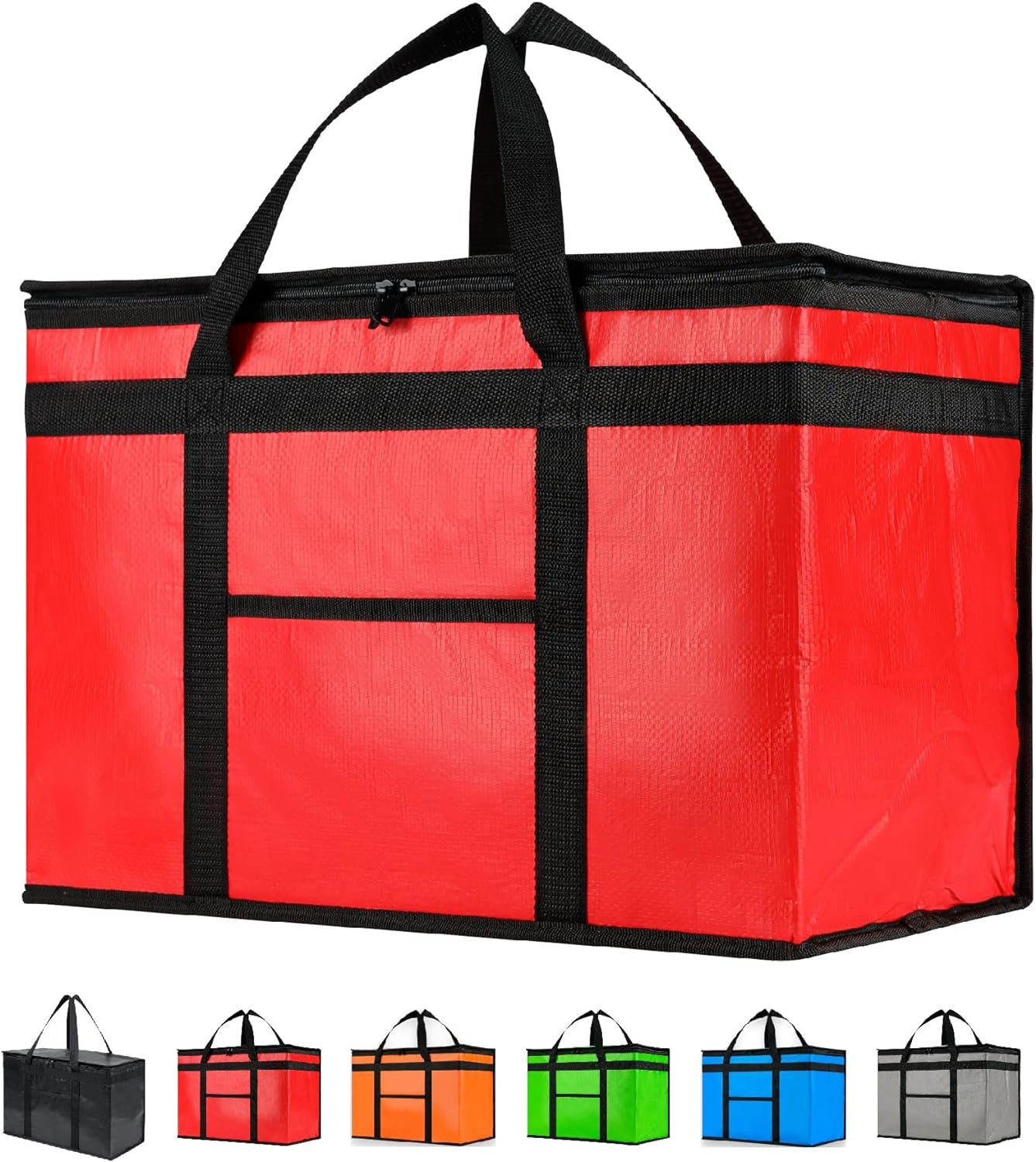 XXL Insulated Cooler Bag and Food Warmer for Food Delivery and Grocery Shopping, Black, Zippered Top (1 Pack)