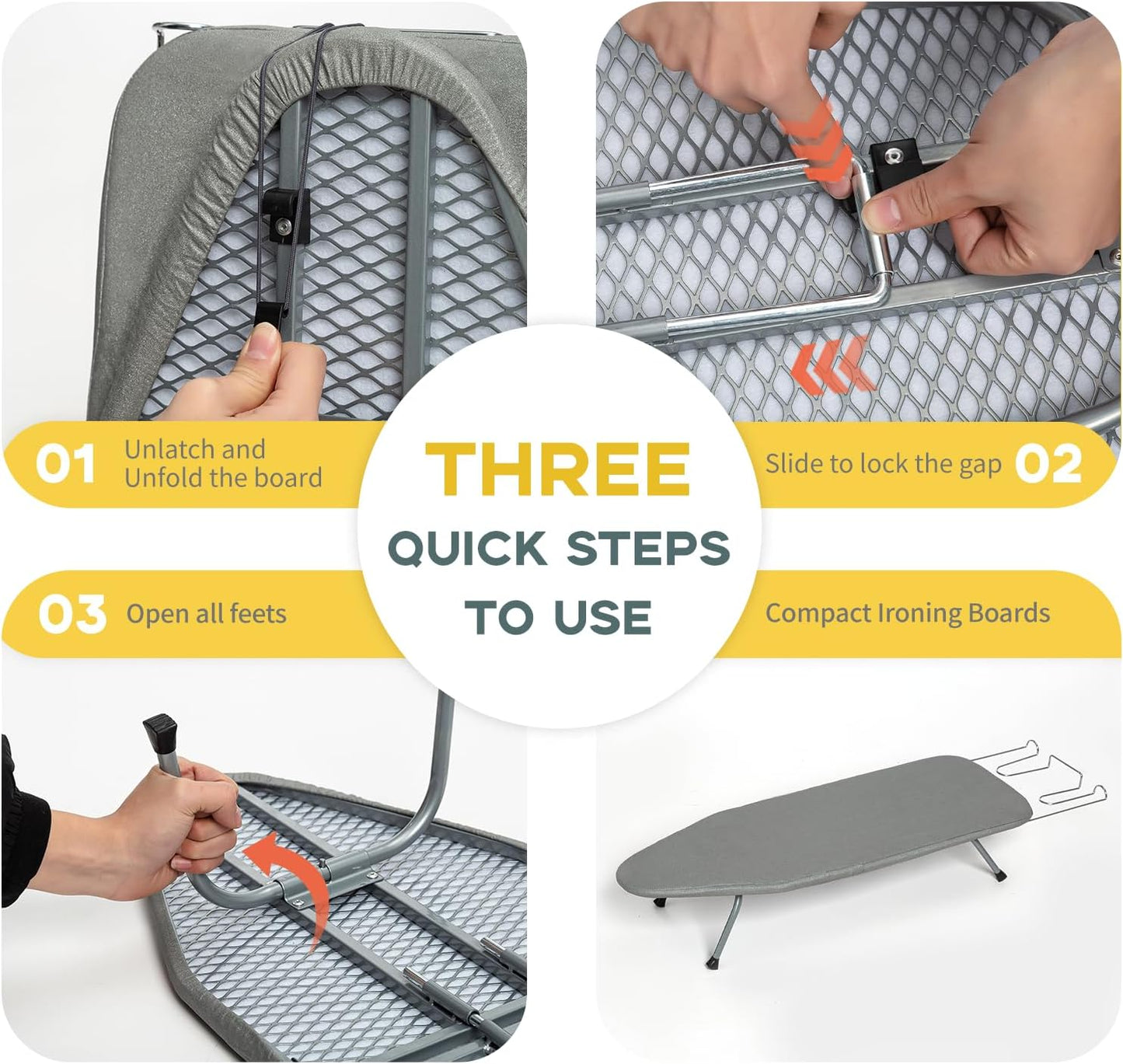 Metal Portable Ironing Board with Heat-Resistant Cotton Cover and Iron Rest, Compact Design for Small Spaces and Travel, 31" x 12", Gray