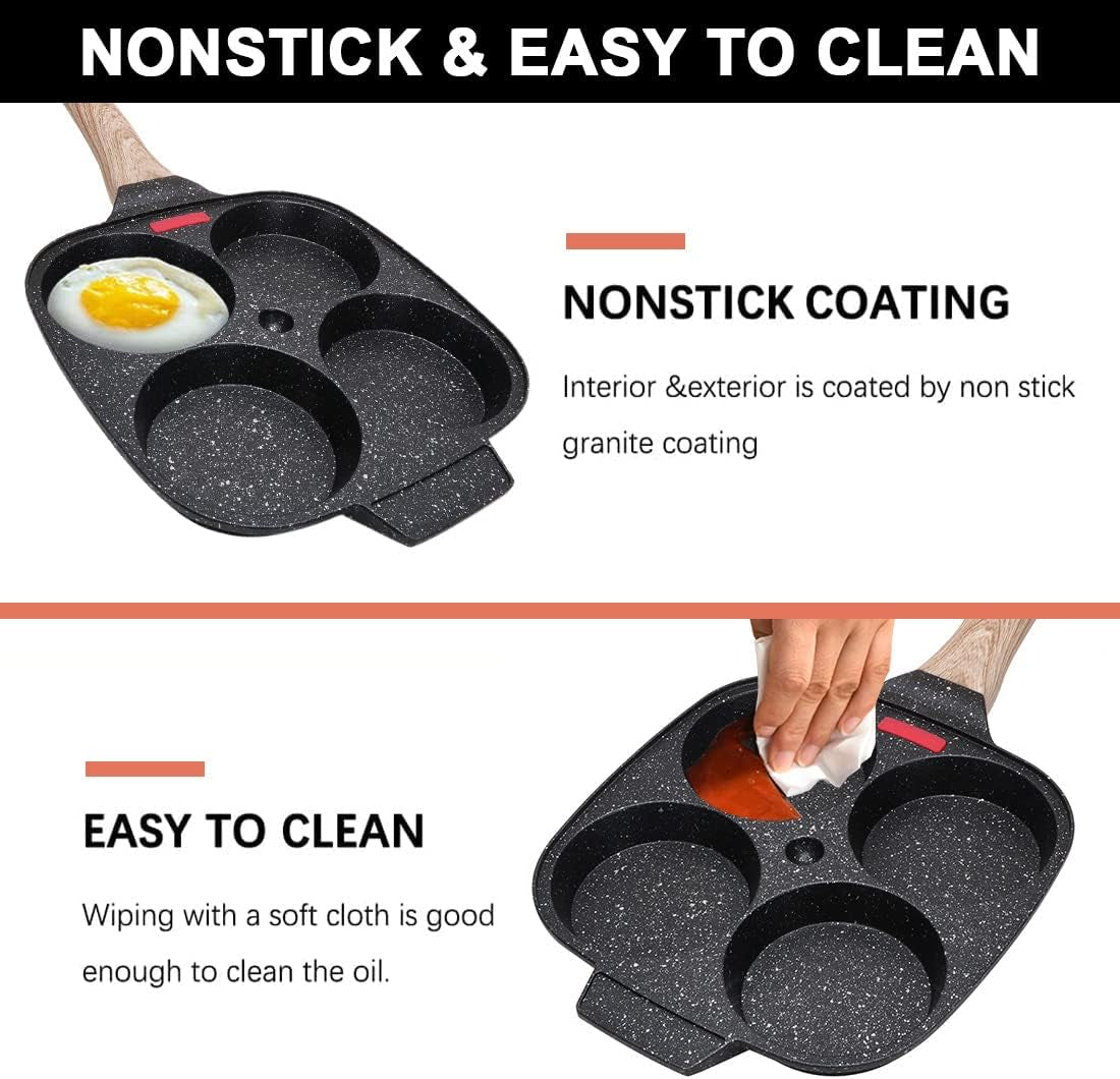 Nonstick Egg Frying Pan with Lid - 4-Cup Aluminium Alloy Pancake Cooker for Gas and Induction Stoves, Black