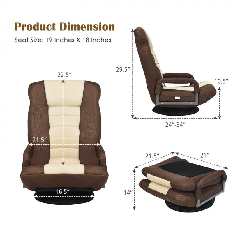 360-Degree Swivel Gaming Floor Chair with Adjustable Backrest and Foldable Design