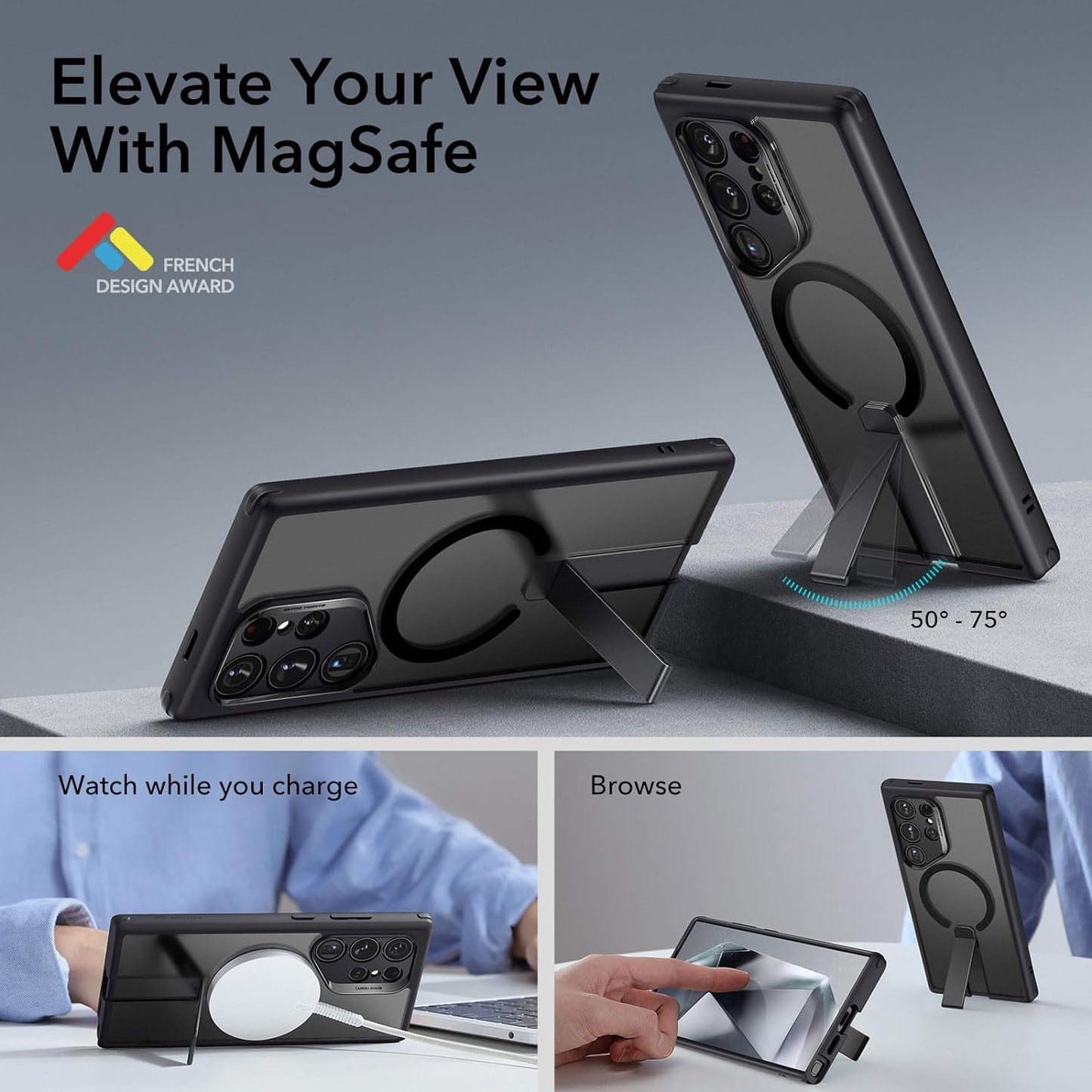Samsung Galaxy S24 Ultra Case - MagSafe Compatible Magnetic Case - 3 Stand Modes, Drop Protection, and Boost Kickstand - Black
