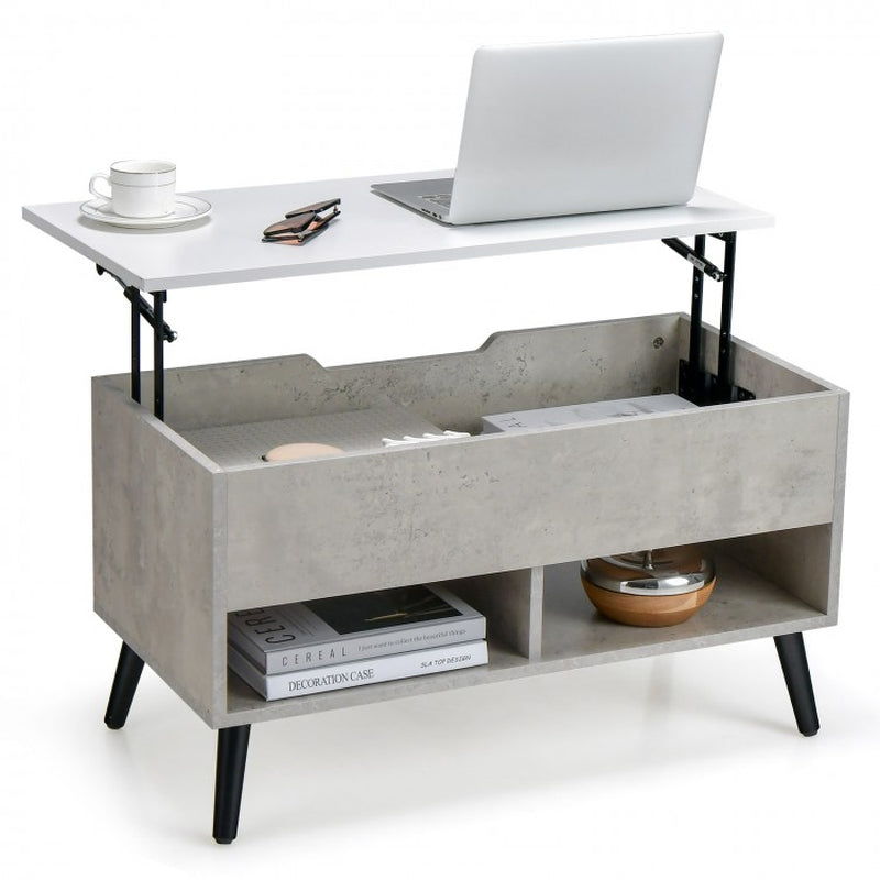 31.5-Inch Lift-Top Coffee Table with Concealed Storage and Dual Open Shelves