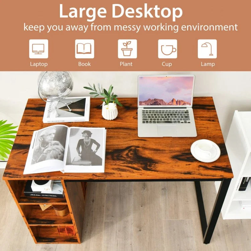 Computer Desk Featuring Five Side Shelves and Sturdy Metal Frame