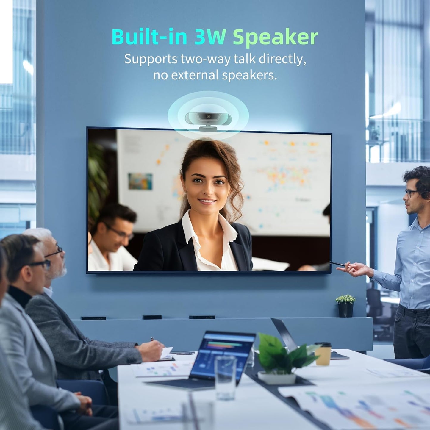 4K UHD PTZ Webcam with Integrated Speaker - Four Microphones, Remote Control, Digital Zoom, Autofocus, Privacy Cover, Tripod