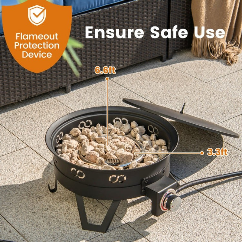 17-Inch Portable Gas Fire Pit with Collapsible Legs and Detachable Grill for Outdoor Camping