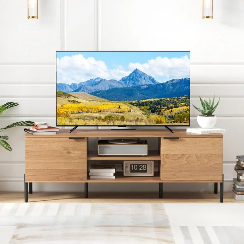 2-Door TV Stand with Integrated Charging Station and Open Shelving for TVs up to 65 Inches