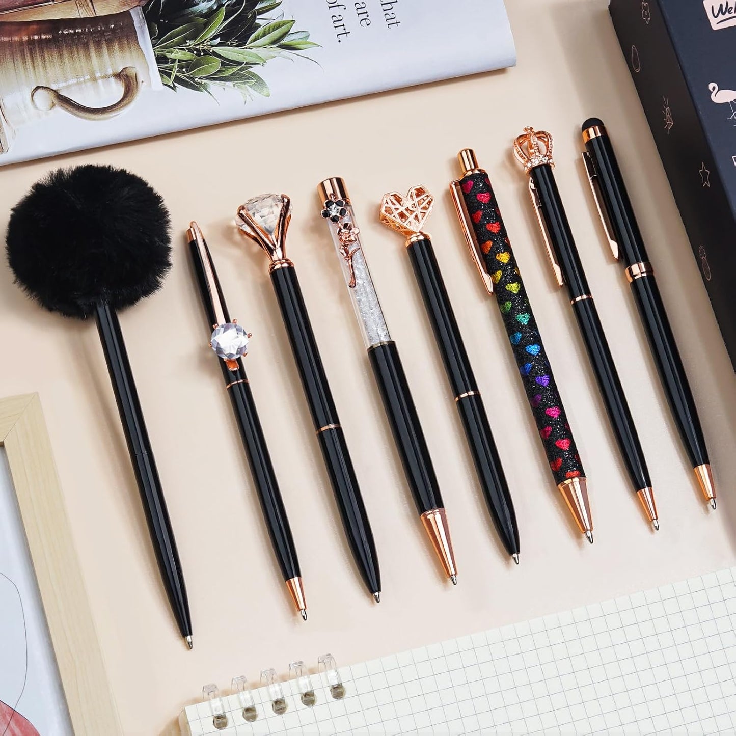 8Pcs Ballpoint Pens Set Purple Pens Set Purple Ballpoint Pen Bling in Black & Blue Ink Metal Crystal Diamond Pen for Journaling Glitter Fancy Pens Gifts for Women Wedding Office