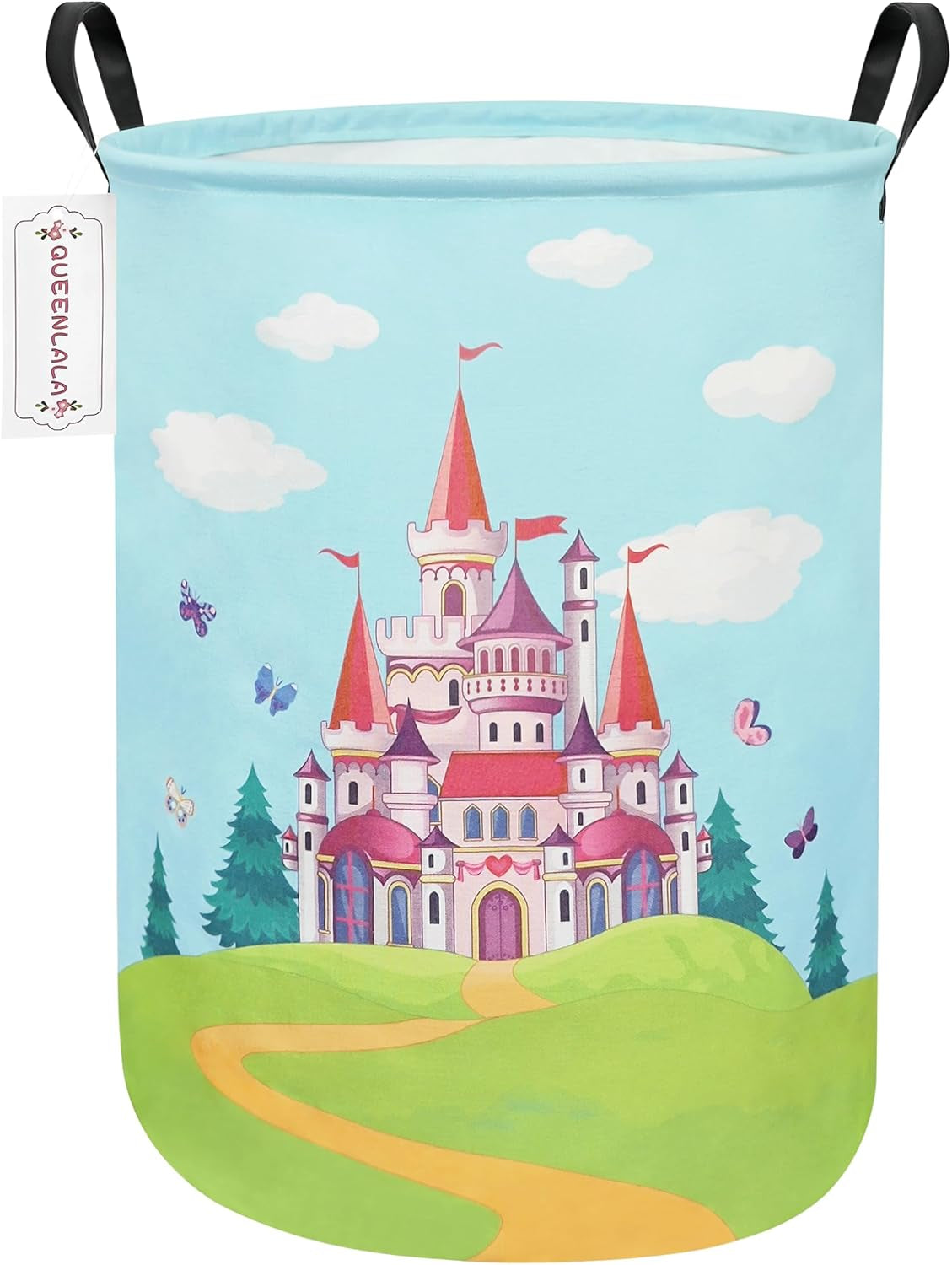 Large Collapsible Round Storage Basket for Laundry and Home Decor - Forest Castle Design