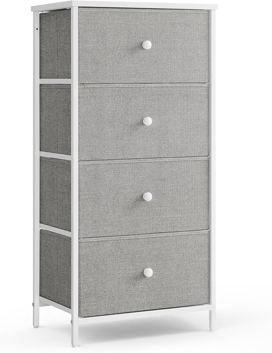 Fabric Dresser with 4 Drawers and Metal Frame - Compact Chest of Drawers in Ebony Black and Rustic Brown