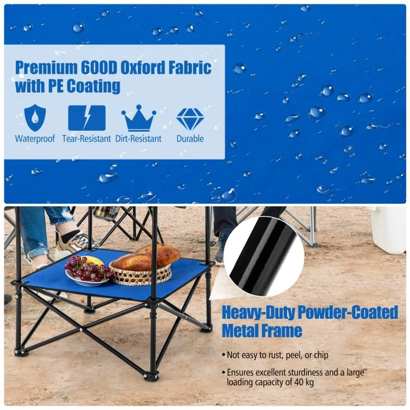 2-Tier Portable Picnic Table with Carrying Bag and Four Cup Holders