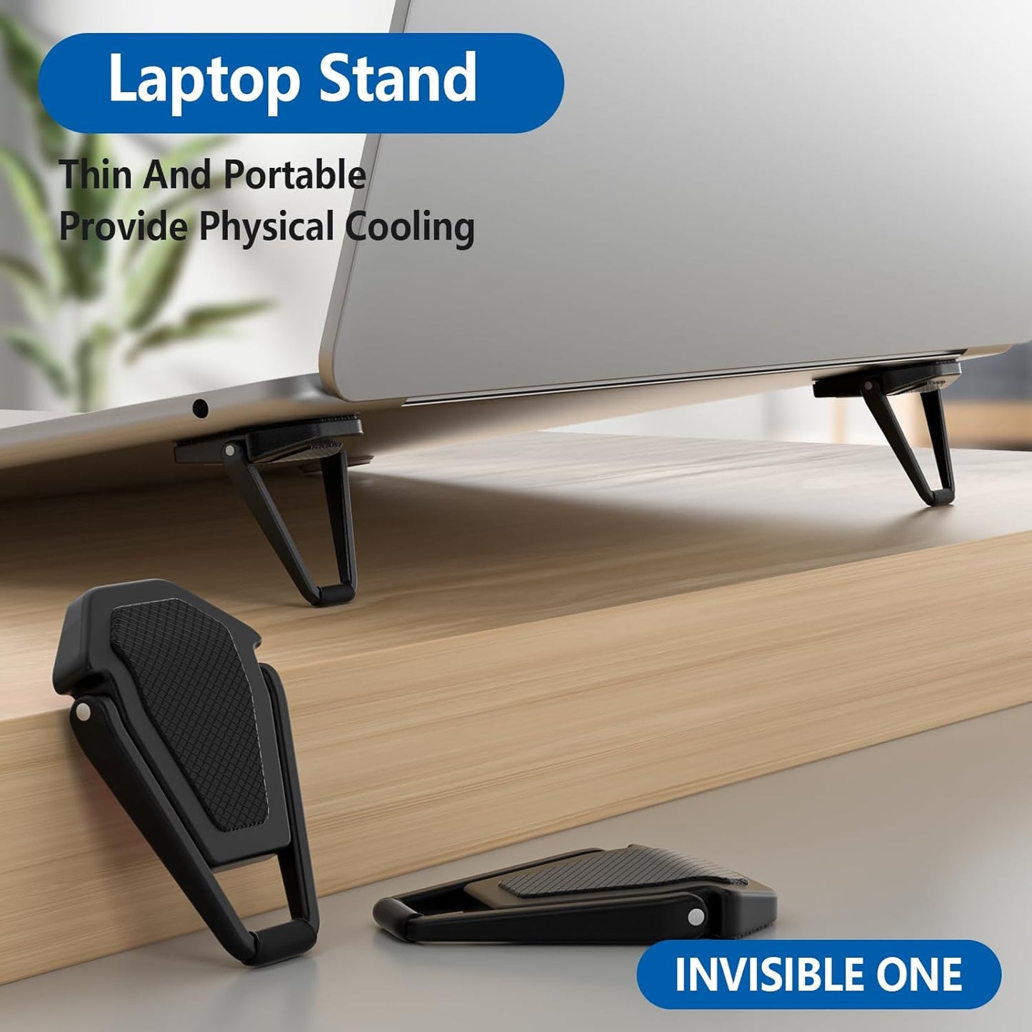 Portable Invisible Laptop Stand (2-Pack) - Mini Aluminum Cooling Pad and Ergonomic Lightweight Desk Stand 12-17 Inch Tablets/Laptops - Black