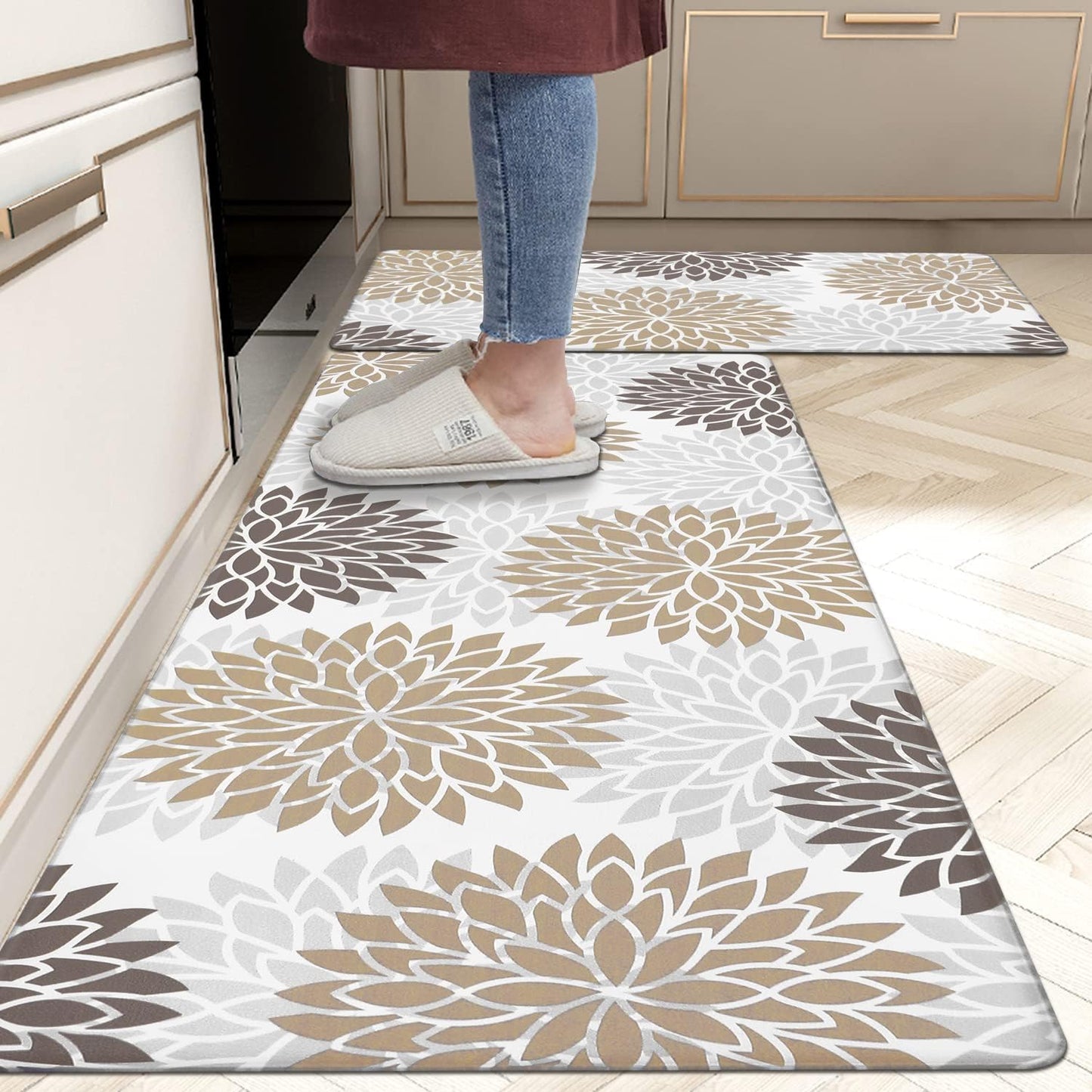 Anti-Fatigue Kitchen Rug Set - 2-Piece Non-Skid Cushioned Floor Mats (17" x 48" & 17" x 28") - Waterproof Runner Mats