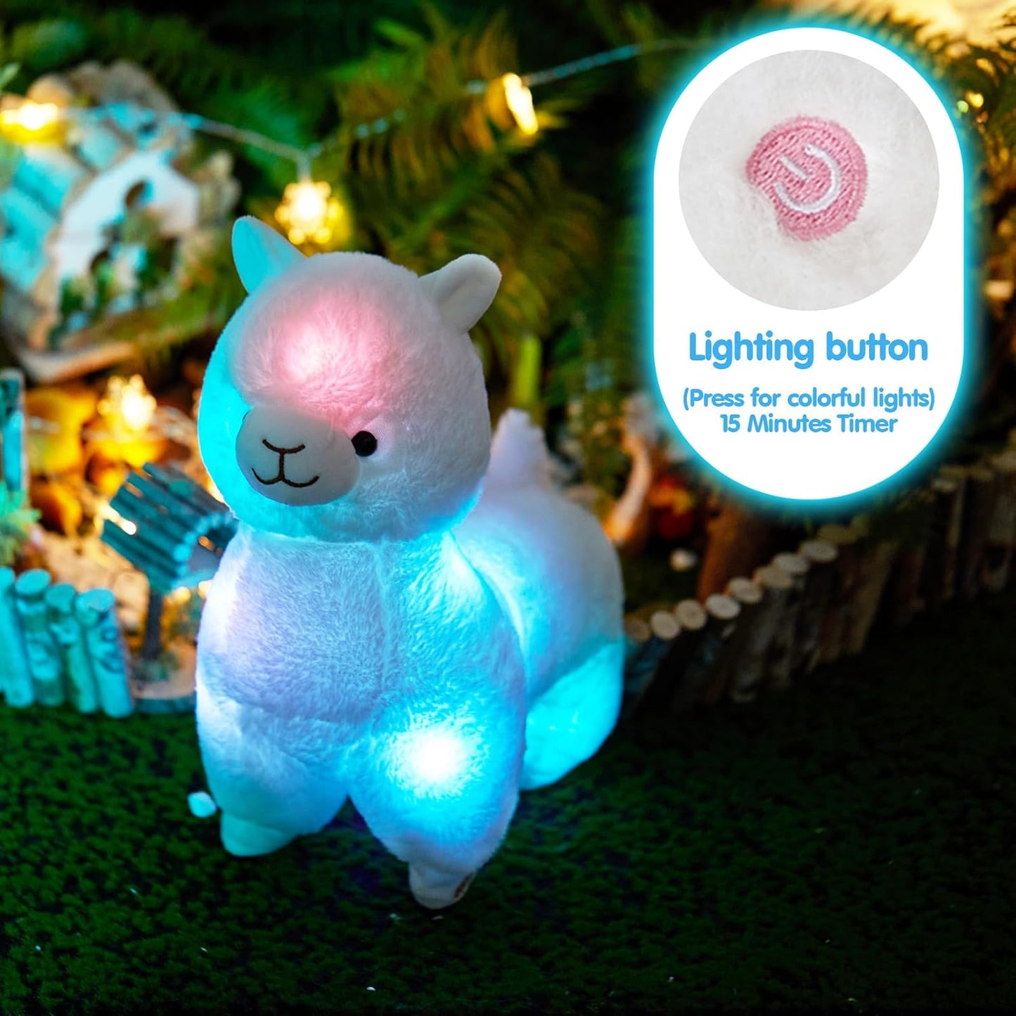 Glow White Llama LED Stuffed Animals Blushing Alpaca Soft Plush Toy Light up, 14 Inch