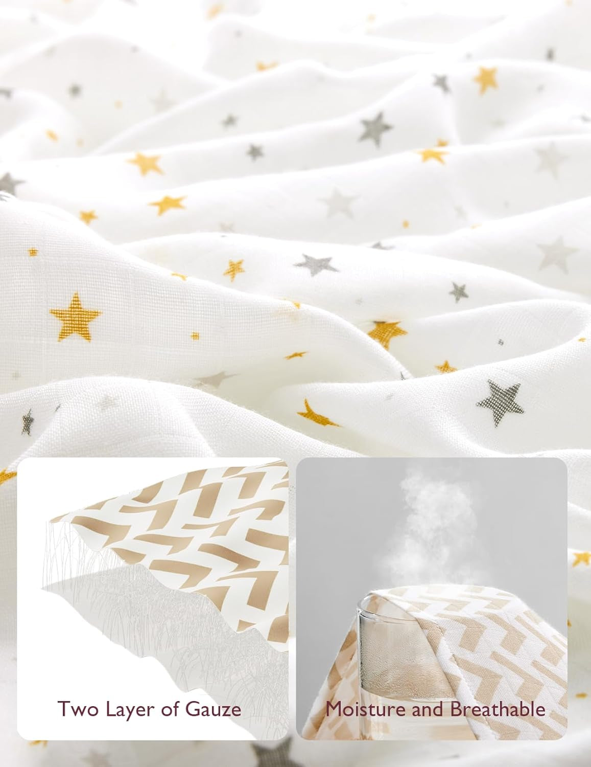 Ultra Soft Muslin Swaddle Blankets - 4 Pack, Breathable 47''x47'' Neutral Receiving Wraps