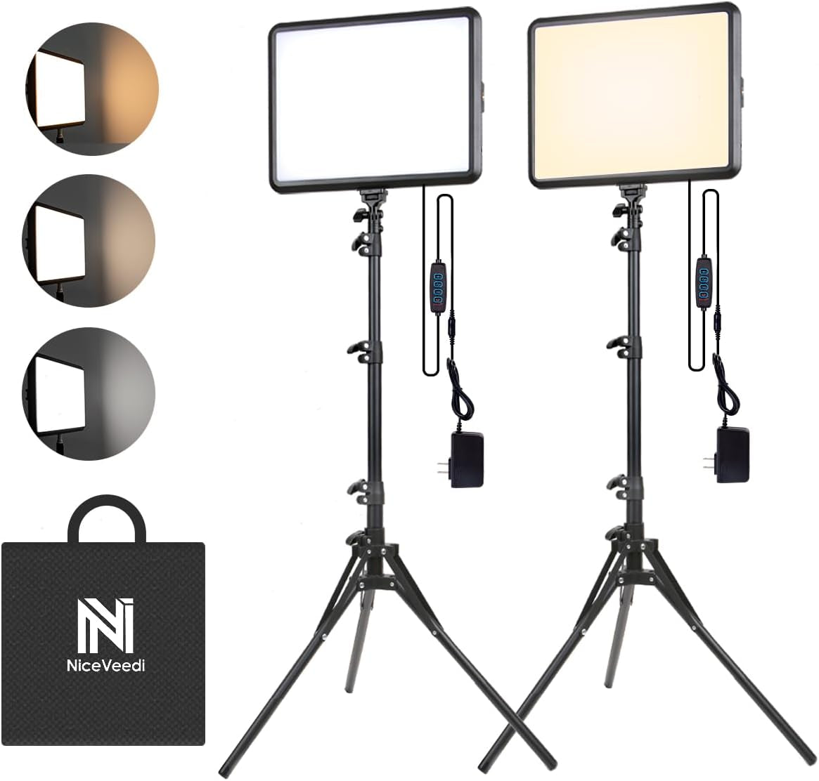 2-Pack LED Video Light Kit with Adjustable Color Temperature (2800-6500K), Dimmable Continuous Lighting, Tripod Stand & Phone Holder