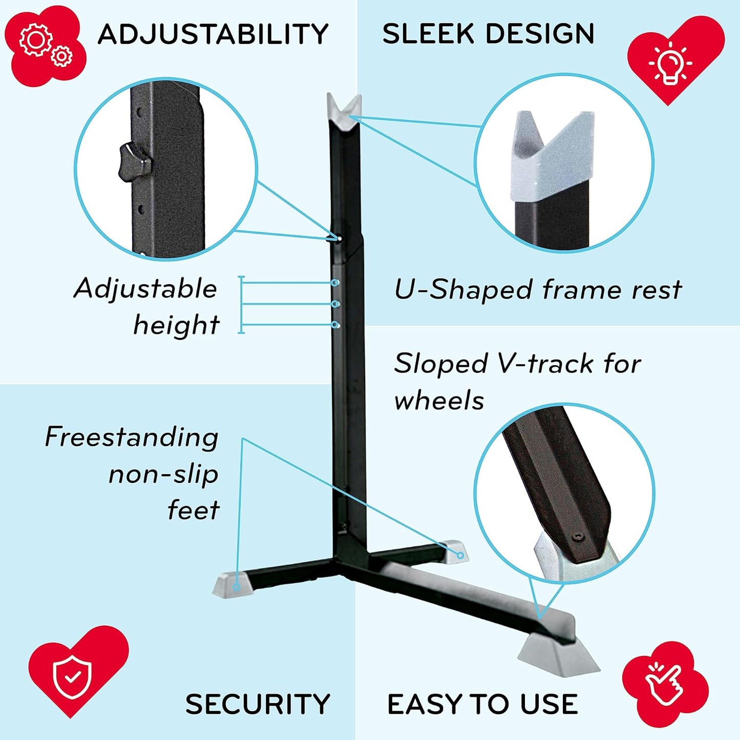 Bike Stand and Vertical Storage Rack - Original Vertical Bicycle Floor Stand for Garage and Indoor/Outdoor Use - Ideal Bike Accessory for Compact Spaces with No Drilling Required