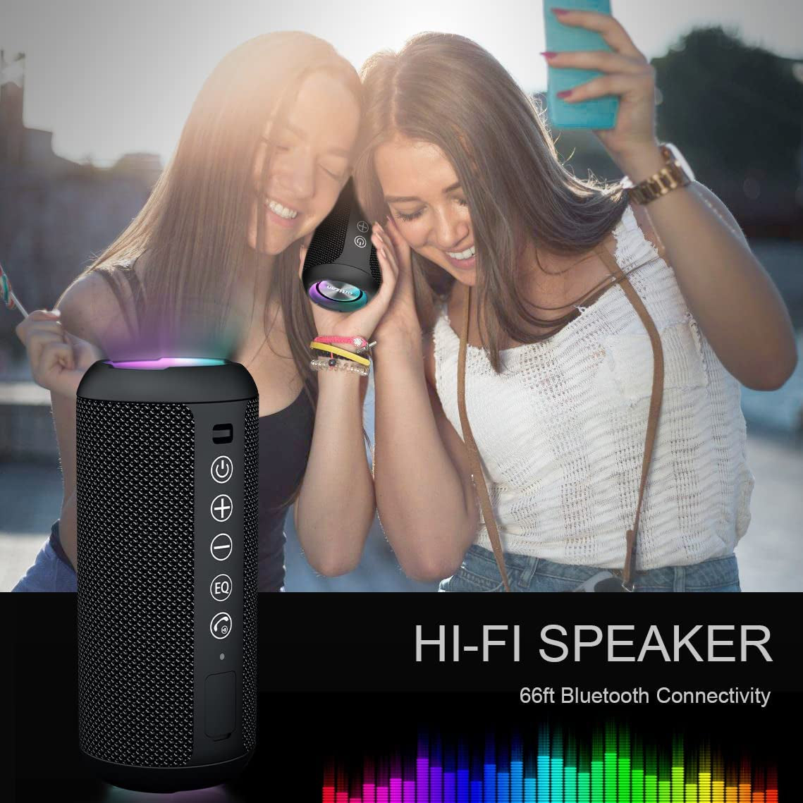 Portable Bluetooth Speaker - IPX7 Waterproof Wireless Speaker with 24W Stereo Sound, Bluetooth 5.0, 30 Hours Playtime, 66Ft Range, and Dual Pairing for Home and Outdoor Use