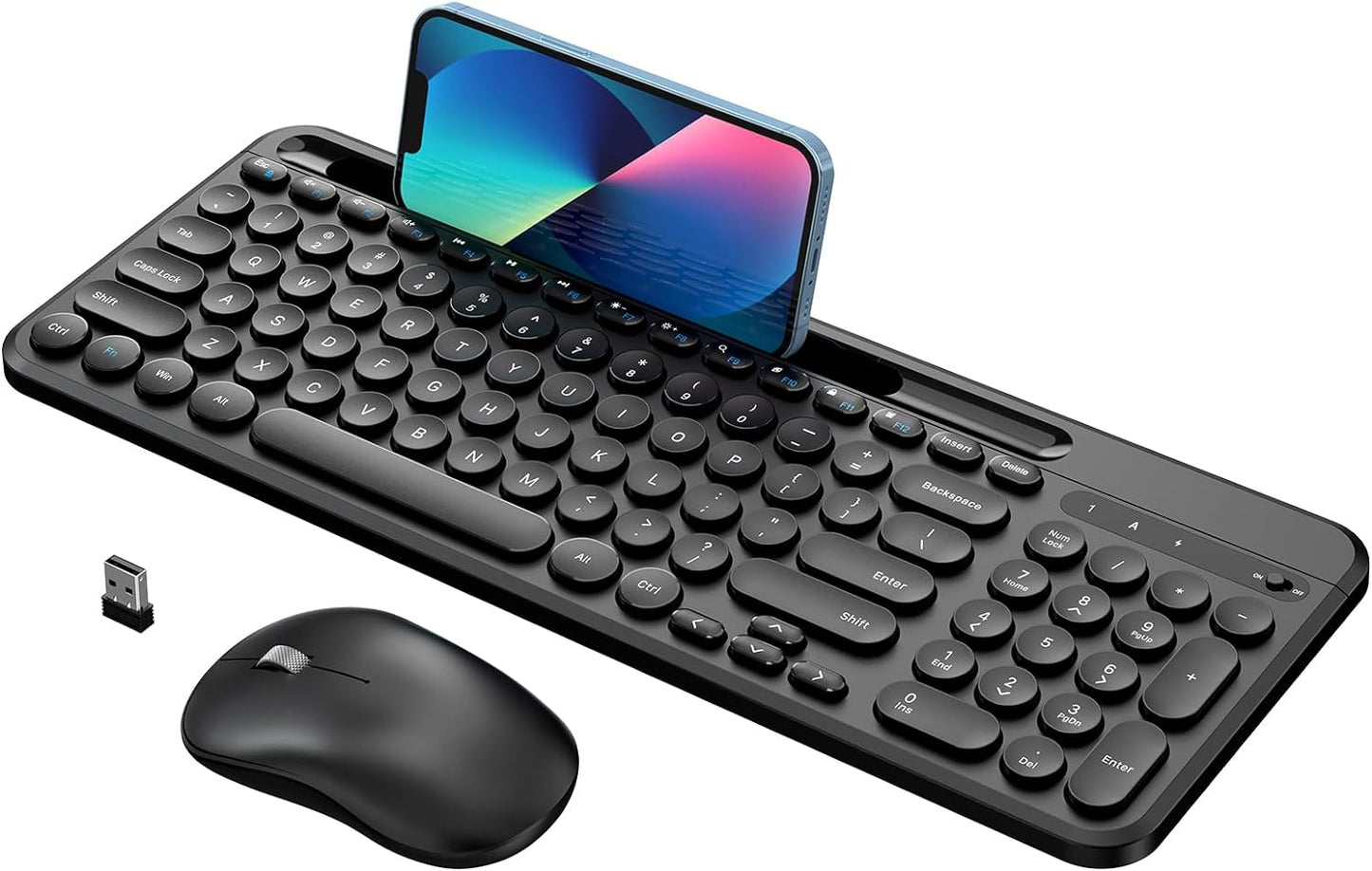 Wireless Keyboard and Mouse Set, 2.4G Quiet Typing Keyboard with Tablet and Phone Holder, 12 Multimedia Hotkeys, Silent Click Mouse, 36-Month Battery Life for PC, Mac, and Laptop (Black)