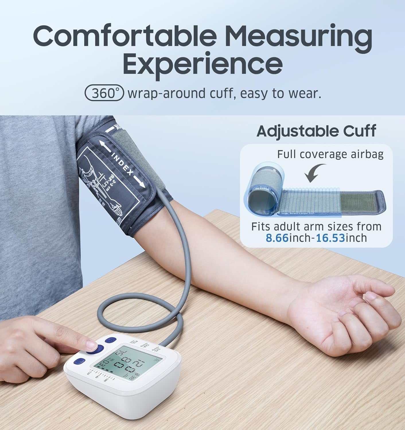 Automatic Blood Pressure Monitor for Home Use with 2x99 Memory, LCD Display, and Large Upper Arm Cuff (22-42 cm)