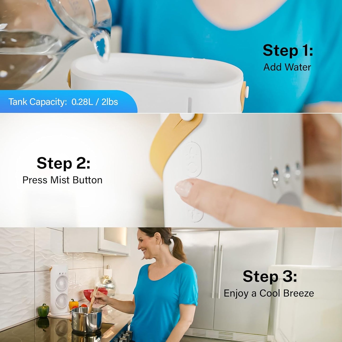 Aqua Air Portable Air Conditioner: Dual Mist Rechargeable Oscillating Evaporative Cooler Fan for Travel, Standing and Desk Use