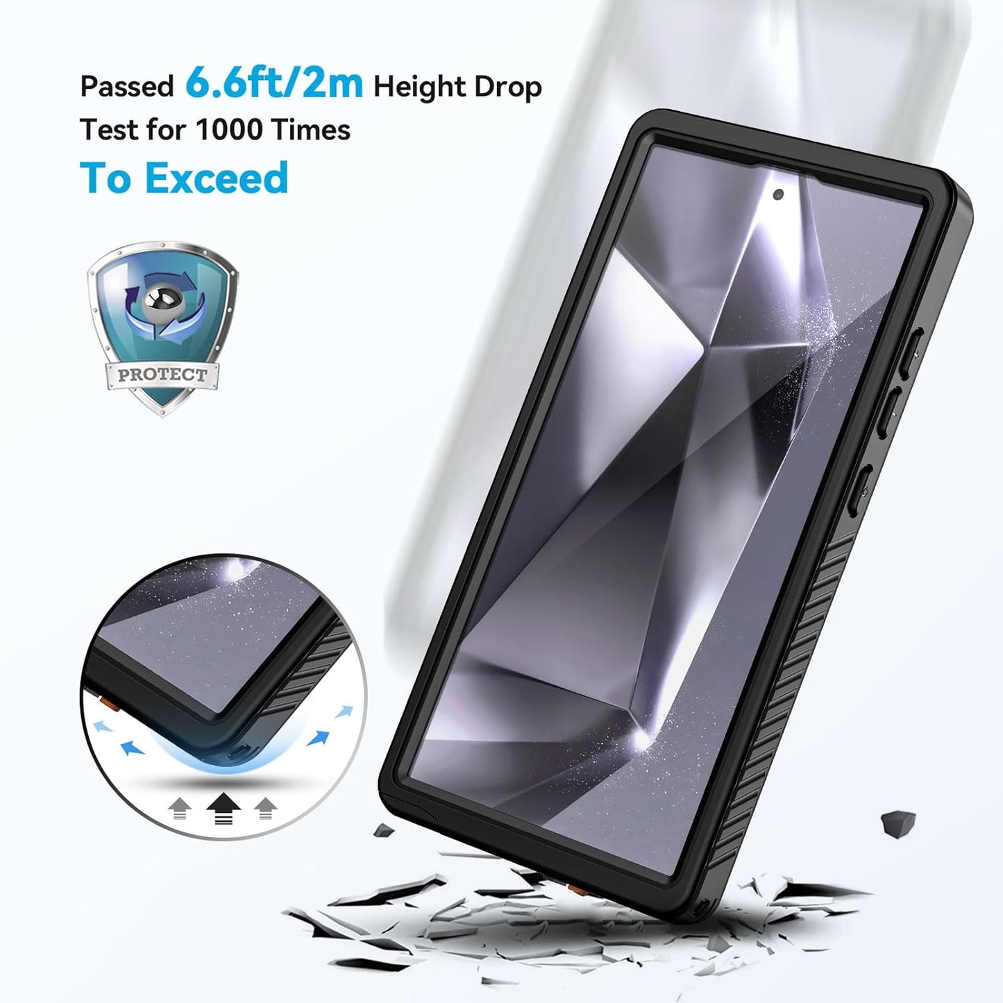 Samsung Galaxy S24 Ultra Case - IP68 Waterproof, Dustproof, Shockproof Protection with Built-In Lens - Screen Protector (Black)