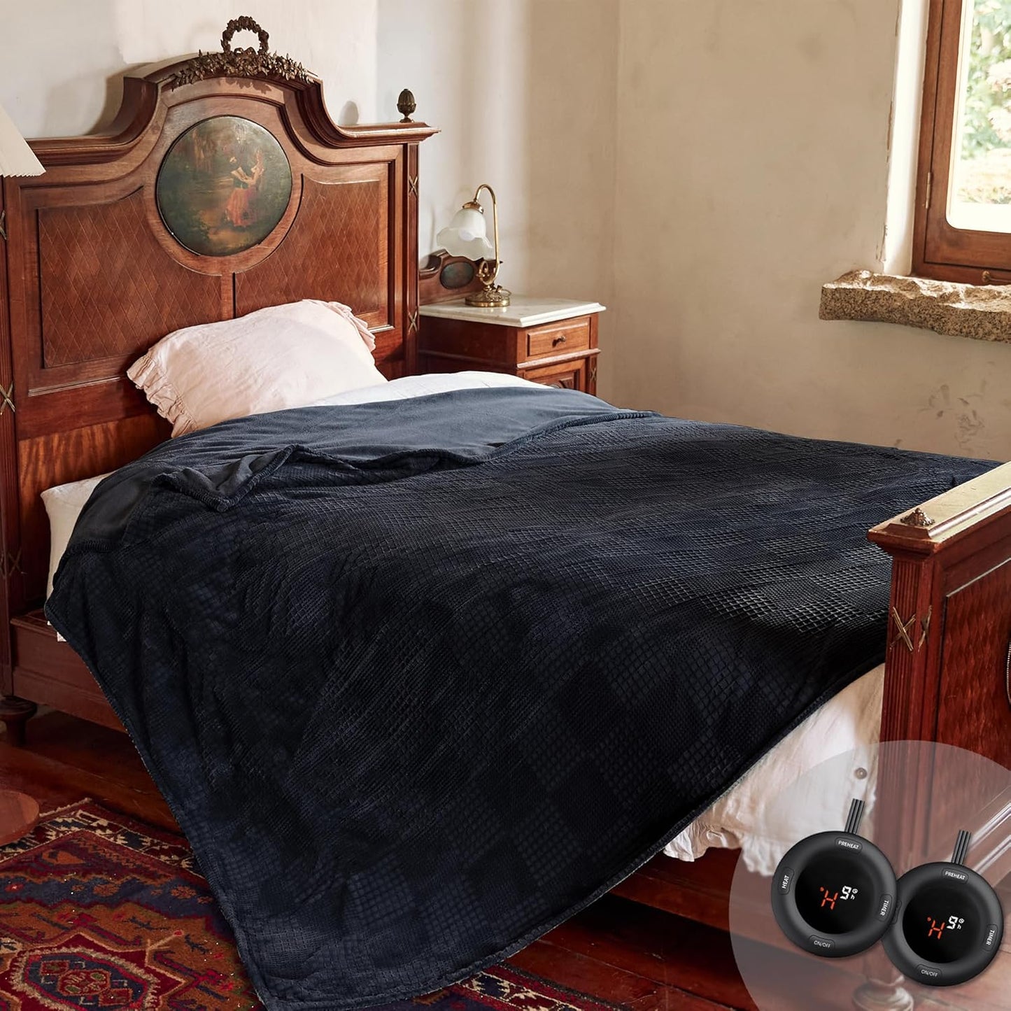 Electric Heated Blanket Throw 50''x60'' - 6 Heat Settings, 2-10 Hour Auto Shut-Off, ETL Certified, Machine Washable (Black)