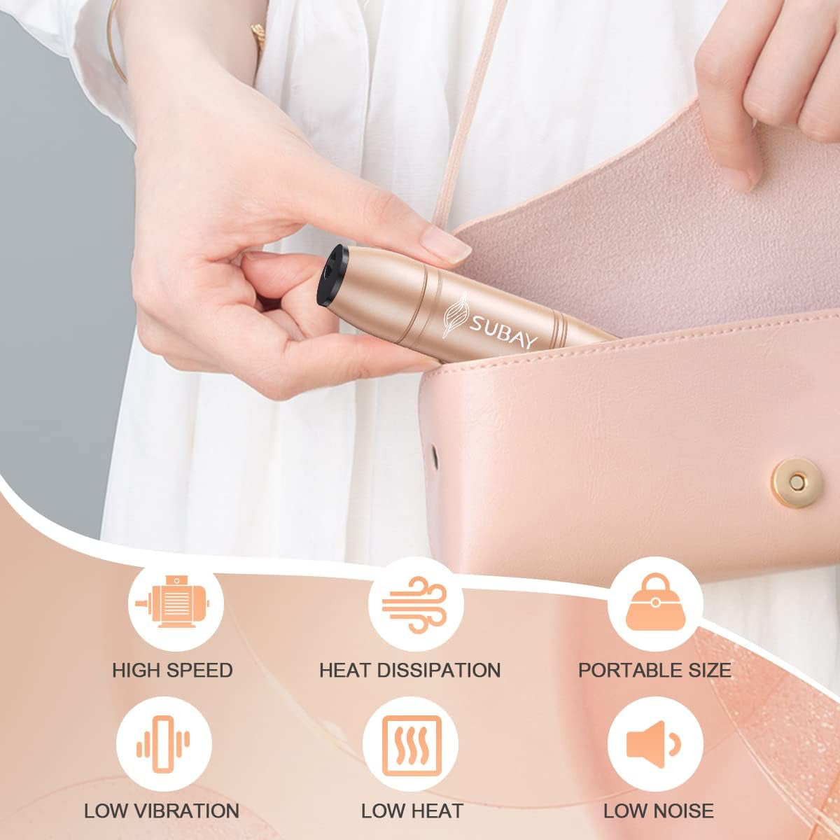 Portable Electric Nail Drill Machine with 11 Nail Drill Bits and 26 Sanding Bands for Acrylic, Gel, and Dip Powder Nails - Ideal for Salon and Home Use, Gold