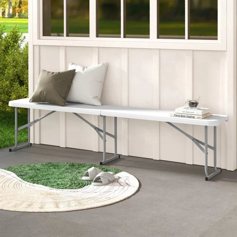 6-Foot Portable Plastic Folding Bench for Picnics, Camping, and Dining with Carrying Handle