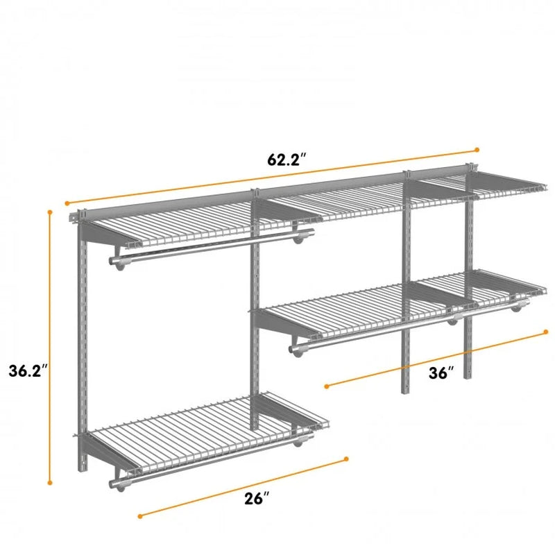 Customizable Wall-Mounted Closet Organizer System for 3 to 5 Feet with Hanging Rod
