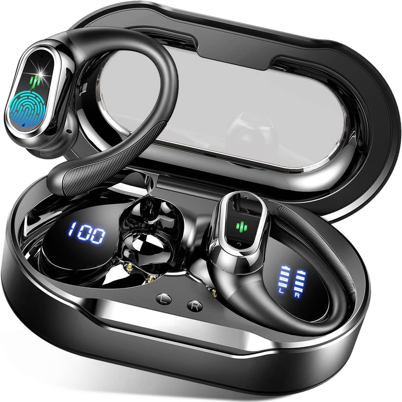 Bluetooth 5.3 Wireless Earbuds - ENC Noise Cancelling Microphone, 50-Hr Stereo Playback, IP7 Waterproof Rating, Dual LED Display